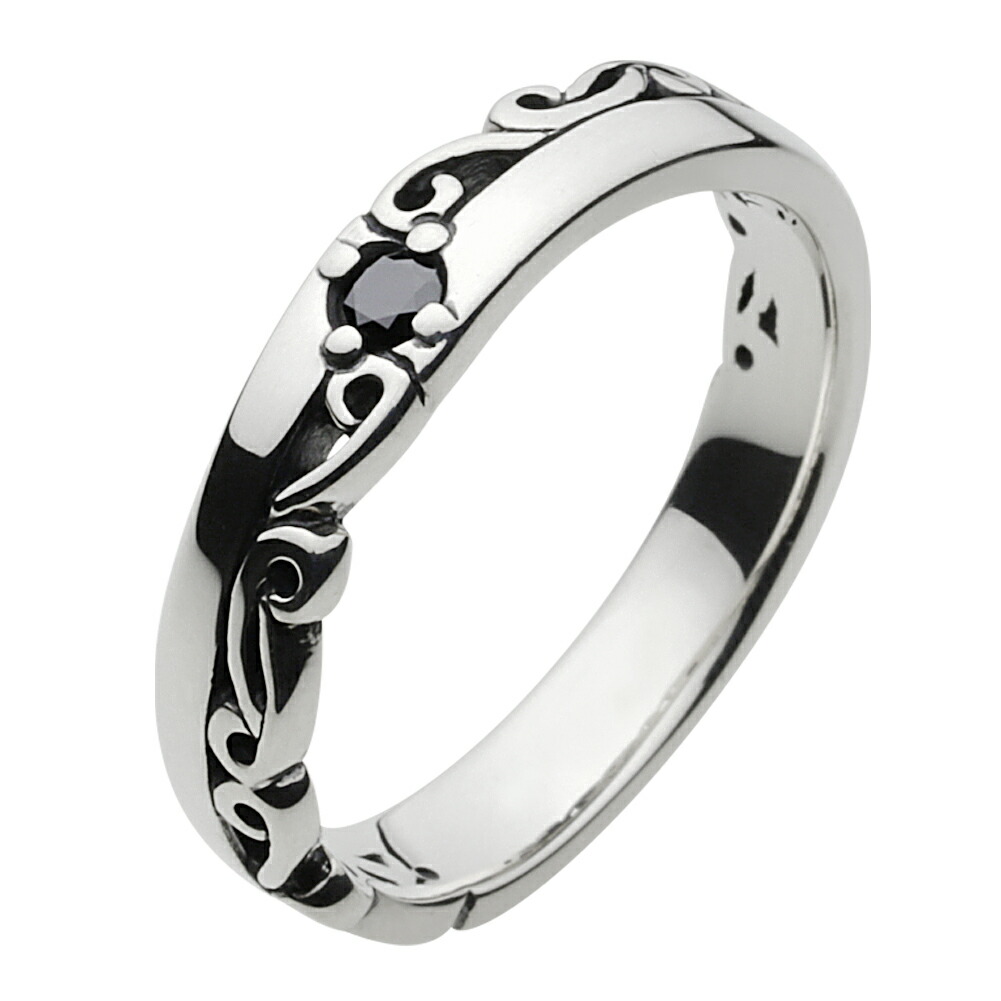 【FIGMART】 FIG-fr0280 アラベスク ストーン スリム リング ジルコニア シルバー925 シルバーアクセサリー 純銀 リング スクロール 唐草 ブラックストーン 細身 トライバル シンプル モダン モード スタイリッシュ 