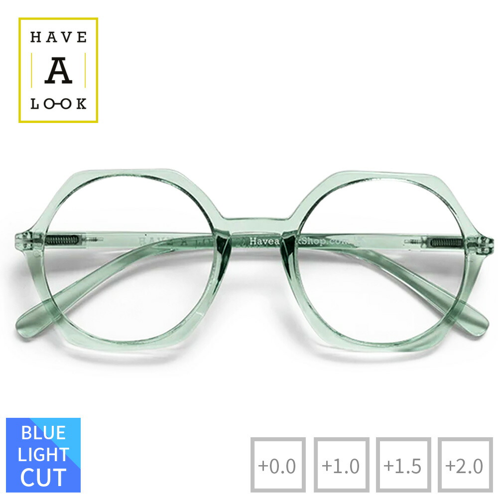 Have A Look ハブアルック ブルーライトカット付きリーディンググラス EDGY Clear Green クリアグリーン | シニアグラス 老眼鏡 セルフレーム フルリム ラウンド 男女兼用 視力補正 メガネ 眼鏡 めがね ファッション おしゃれ ブルーライトカット ギフト