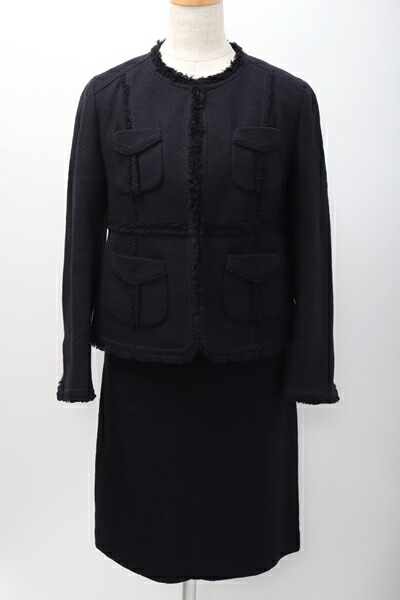 新年の贈り物 11月21日に値下げ トゥモローランドコレクションtomorrowland Collection コットンツイードノーカラージャケット スカートスーツ セットアップ Lsta ネイビー 上38下36 中古 2点以上同時購入で送料無料 Dm1017 Lsta Www