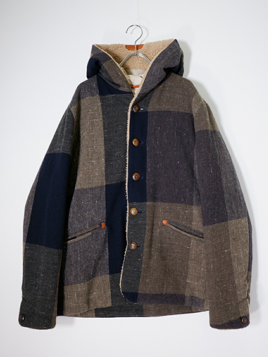 Pallas Palaceパラスパレス ウールミックスツイードチェック 裏ボア中綿フーデッドコート ジャケット【LJKA81204】【カーキ|ネイビー】【5】【中古】【沖縄.離島以外 送料無料】【DM260317】|ブランド古着の買取販売 渋谷FILT