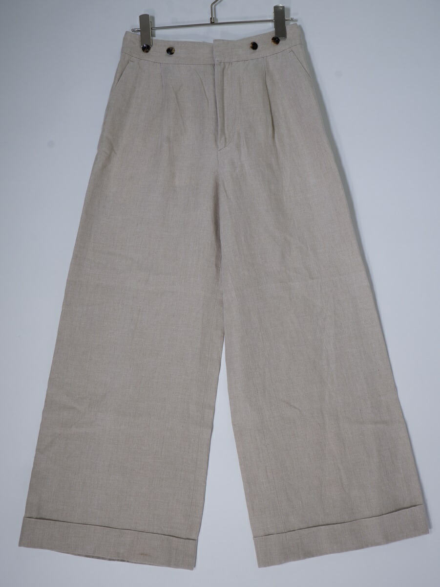 未使用級【マーガレットハウエル】(L)スラックスコットンリネン 日本製 ベージュ COMPACT LINEN TROUSERS | MARGARET HOWELL（マーガレット