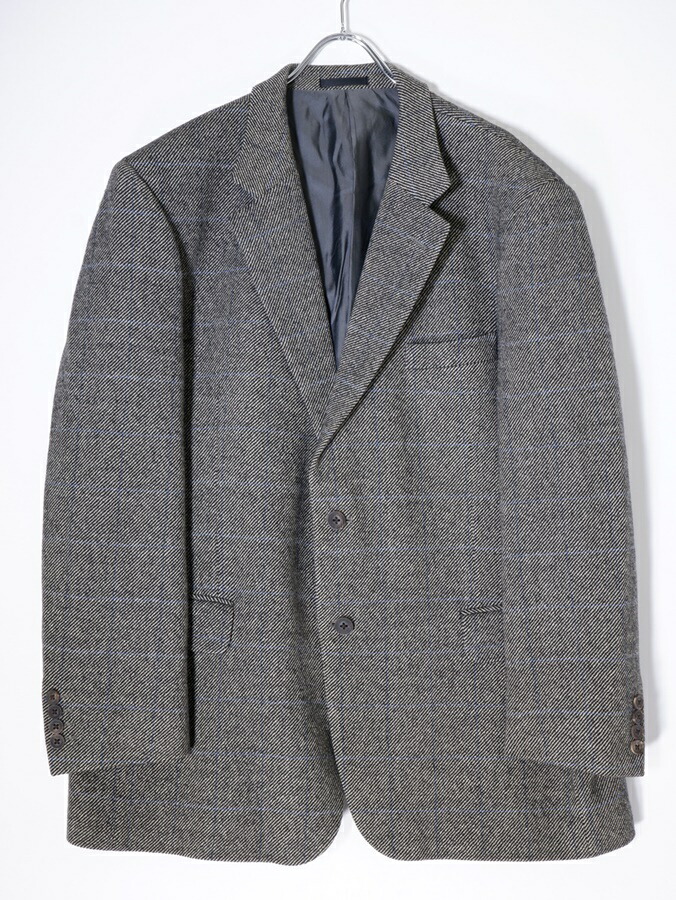 BURBERRY LONDONバーバリーロンドン 途轍も無い大きさ 日本製 御膳上等毛糸カシミール ウインドウペンチェック ツイードウールジャケット【MJKA72911】【黒薄墨色系|青】【115-104-185 X3】【中古】【2点以上一斉に買いもとめるで貨物輸送無料】【DM231024】