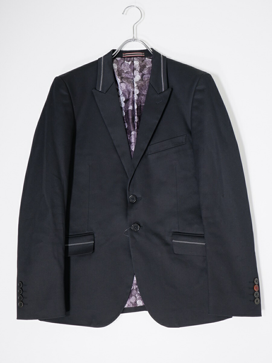 PS Paul Smithピーエス ポールスミス 日本製 裏地コイン柄 ステッチデザイン ドレステーラードジャケット【MJKA78811】【ブラック】【M】【中古】【沖縄.離島以外 送料無料】【DM250722】