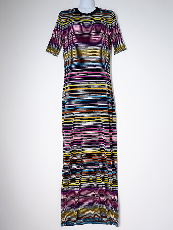 MISSONIミッソーニ 2023 ストライプウールブレンドマキシドレス ニットワンピース【LOPA78712】【ブラック|マルチ】【42】【中古】【沖縄.離島以外 送料無料】【DM250715】