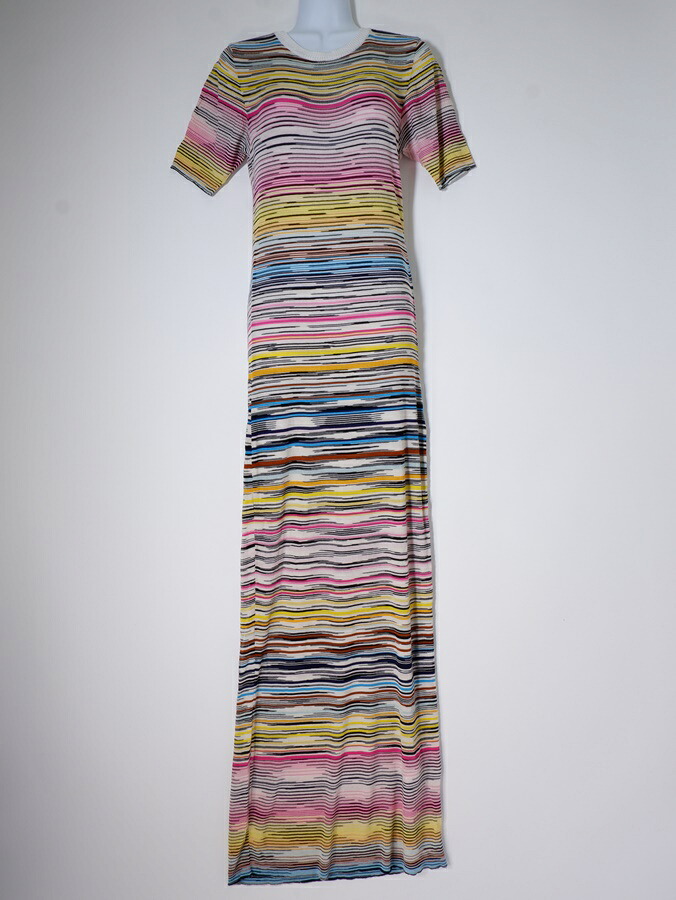 MISSONIミッソーニ 2023 ストライプウールブレンドマキシドレス ニットワンピース【LOPA78713】【ホワイト|マルチ】【42】【中古】【沖縄.離島以外 送料無料】【DM250715】