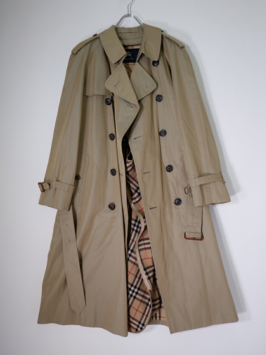 BURBERRY LONDONバーバリー ロンドン 日本製 ウールカシミヤライナー付き 裏地ノバチェック 水牛ボタントレンチコート【MCTA81015】【やや光沢のあるベージュカーキ系】【94-175-6】【中古】【沖縄.離島以外 送料無料】【DM260224】
