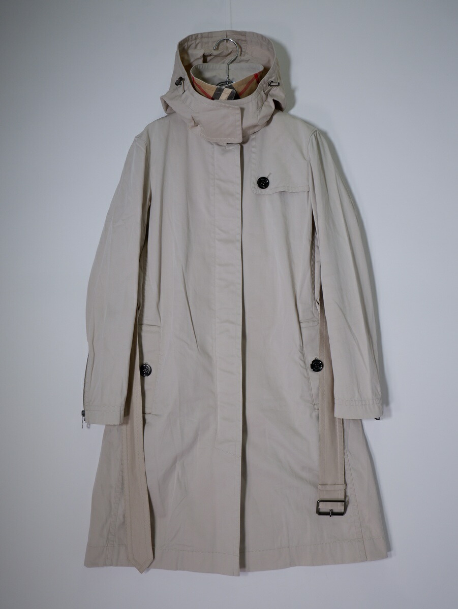 BURBERRY LONDONバーバリー ロンドン 裏チェック使い フード付き シングルトレンチデザインコート【LCTA80316】【ライトベージュ】【38】【中古】【沖縄.離島以外 送料無料】【DM260310】