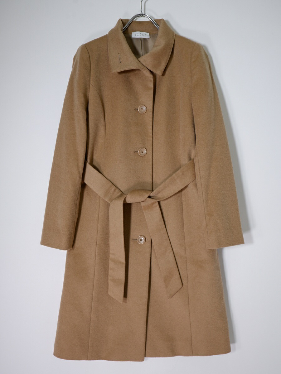 BARNEYS NEWYORKバーニーズ ニューヨーク 上質カシミヤ100％ ベルテッド スタンドカラーコート【LCTA80017】【ベージュ】【36】【中古】【沖縄.離島以外 送料無料】【DM251118 】