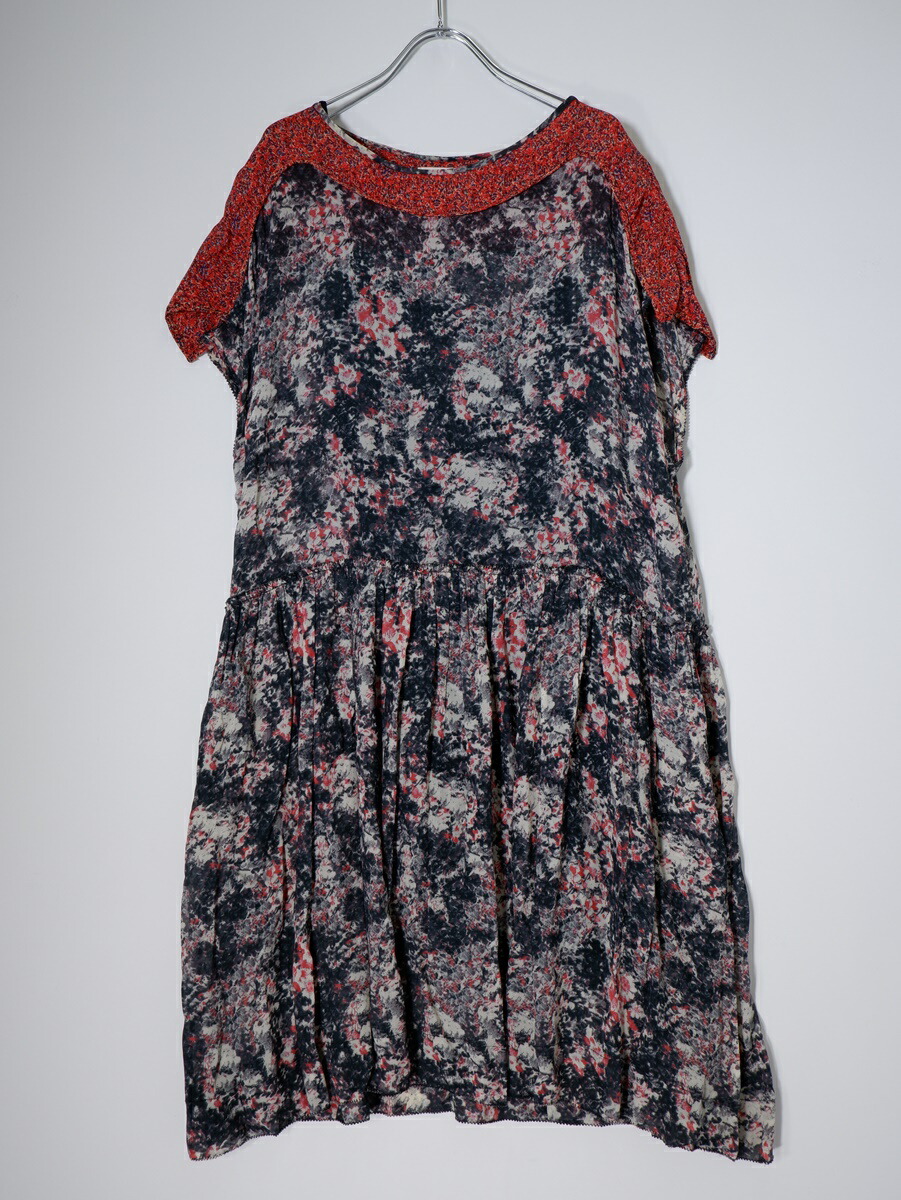 【百貨店SALE継続期間中尖んがり5倍!】ISABEL MARANT ETOILEイザベルマラン はやりっ児 御花刷り上げる 人絹シフォン ギャザーワイドワンピース【LOPA78818】【RED（黒白赤系マルチ）】【36】【中古】【沖縄.離島以外 貨物輸送無料】【DM250722】