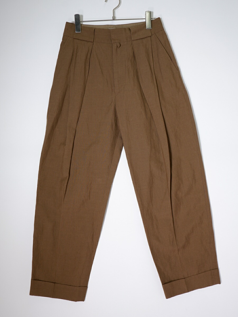 MARGARET HOWELLマーガレットハウエル SOFT WOOL LINEN TROUSERS ソフトウールリネンタックパンツ 【LPTA81322】【BROWN】【1】【中古】【沖縄.離島以外 貨物輸送無料】【DM260324】
