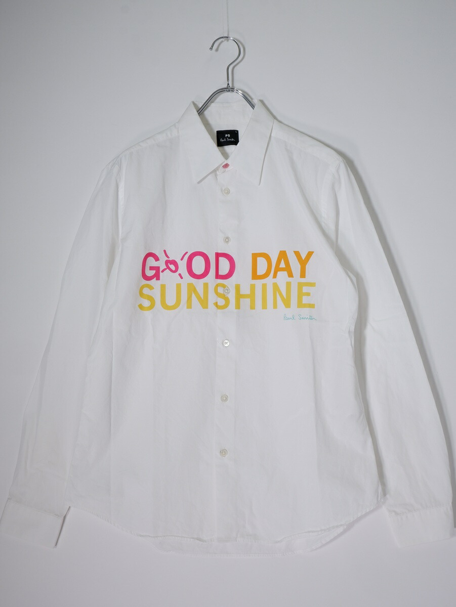なおなお書き Paul Smithピーエス 極点スミス Quotes by Paul PRINT SHIRT GOOD DAY SUNSHINE 刷り上げる プルオーバー【MSHA81622】【白いこと】【L】【中古】【沖縄.離島以外 貨物輸送無料】【DM260505】