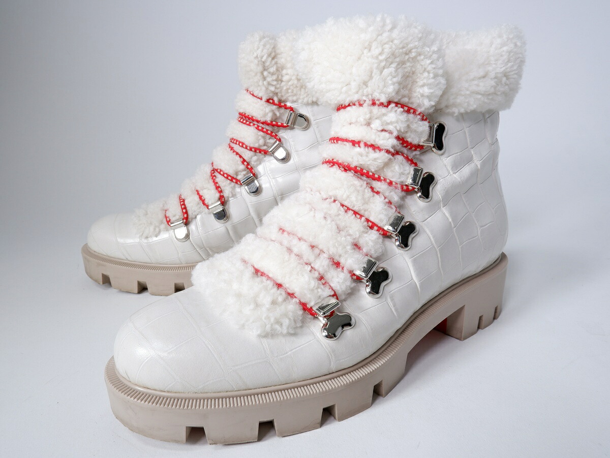 Christian Louboutinクリスチャンルブタン EDELVIZIR FLATクロコ型押し ボアブーツ【LFWA81823】【白いこと】【38】【中古】【沖縄.離島以外 貨物輸送無料】【DM260526】