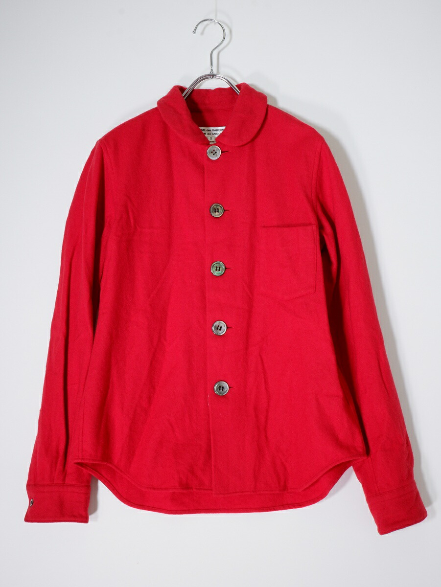 COMME des GARCONS COMME des GARCONSコムデギャルソン コムコム 丸襟ラウンドカラー 製品洗い加工ウール デカボタンシャツ【LSHA80030】【赤】【S】【中古】【沖縄.離島以外 送料無料】【DM251118 】