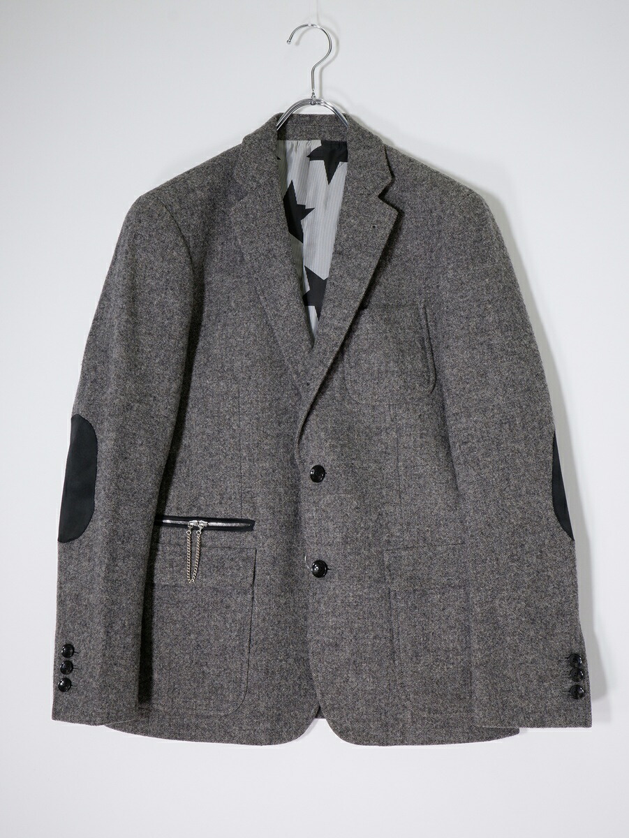 SOPHNET.ソフネット BRITISH TWEED 3 BUTTON JACKET 裏地スター柄ブリティッシュツイードジャケット【MJKA80732】【グレーミックス系】【S】【中古】【沖縄.離島以外 送料無料】【DM260120】
