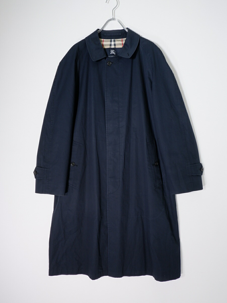 BURBERRY LONDONバーバリー ロンドン 日本製 裏地ノバチェック ステンカラー コットンバルマカーンロングコート【MCTA79833】【ネイビー】【94-175-6】【中古】【沖縄.離島以外 送料無料】【DM251104】