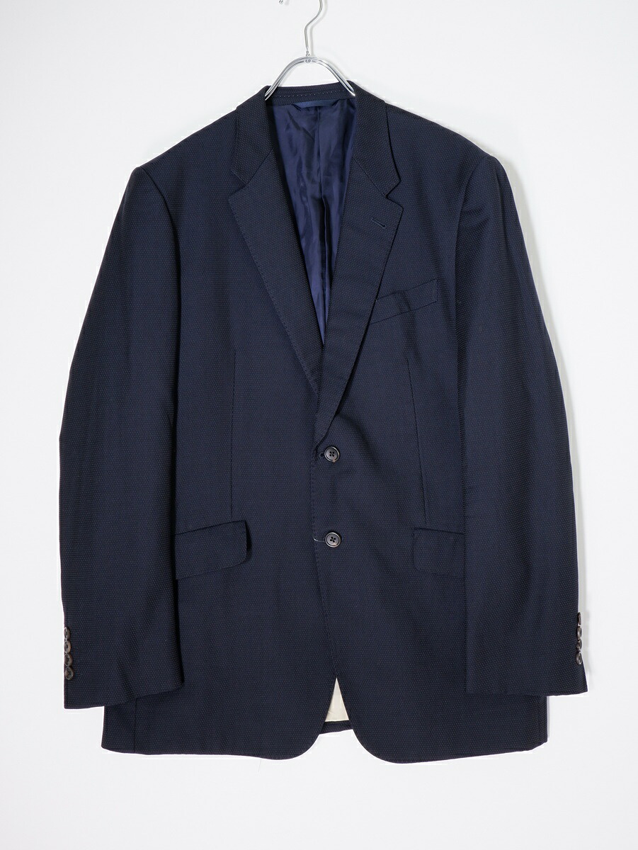 Paul Smith Collectionポールスミス コレクション 大きいサイズ 英国Savile Clifford生地 ドット織ウール2Bジャケット【MJKA79837】【ネイビー】【XLX】【中古】【沖縄.離島以外 送料無料】【DM251104】