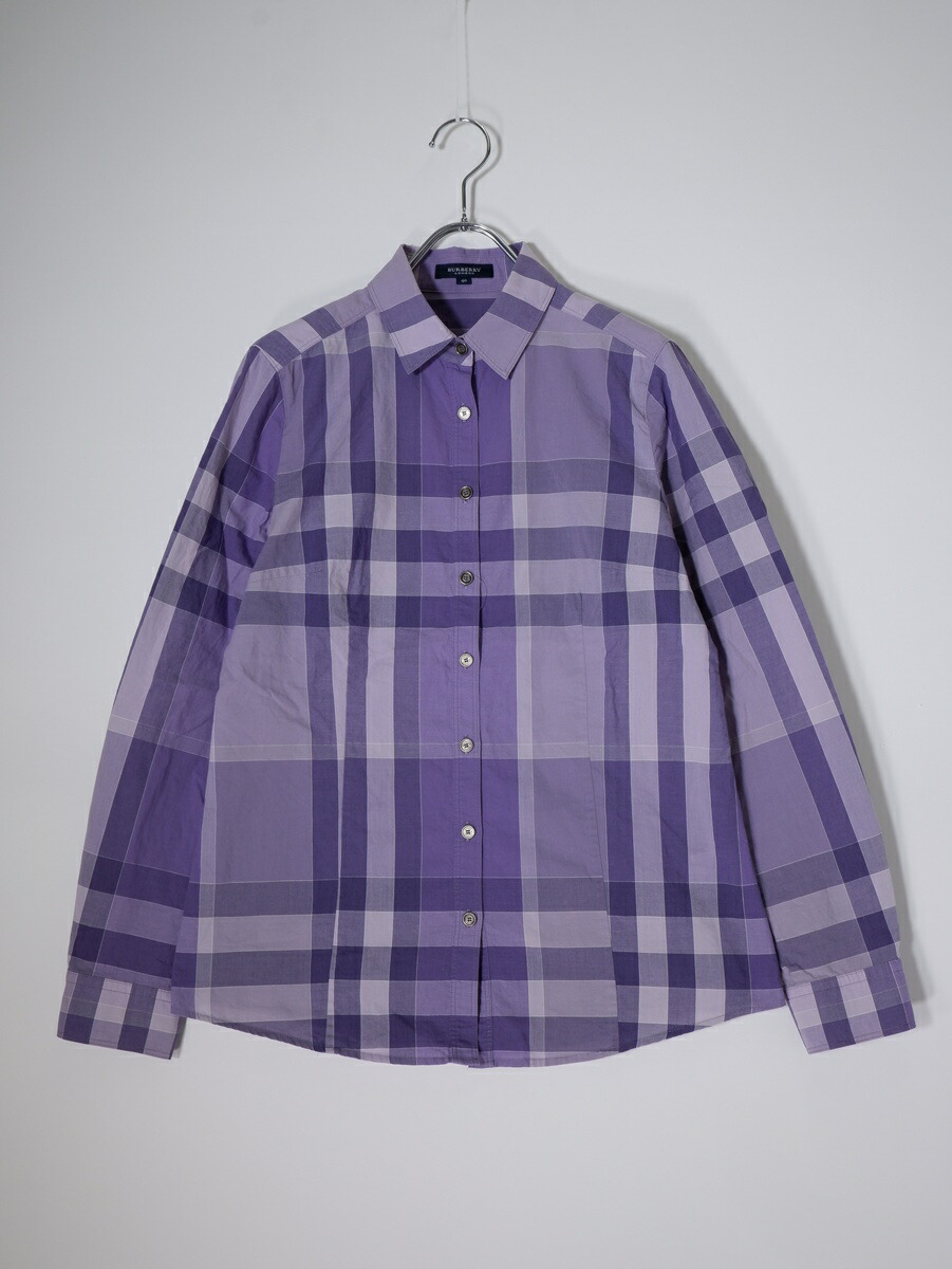 【百貨店SALE継続期間中尖んがり5倍!】BURBERRY LONDONバーバリー 英国の首都 ビックチェック 生産物洗いもの産業コットンブラウスシャツ【LSHA80741】【パープル系】【40】【中古】【沖縄.離島以外 貨物輸送無料】【DM260331】