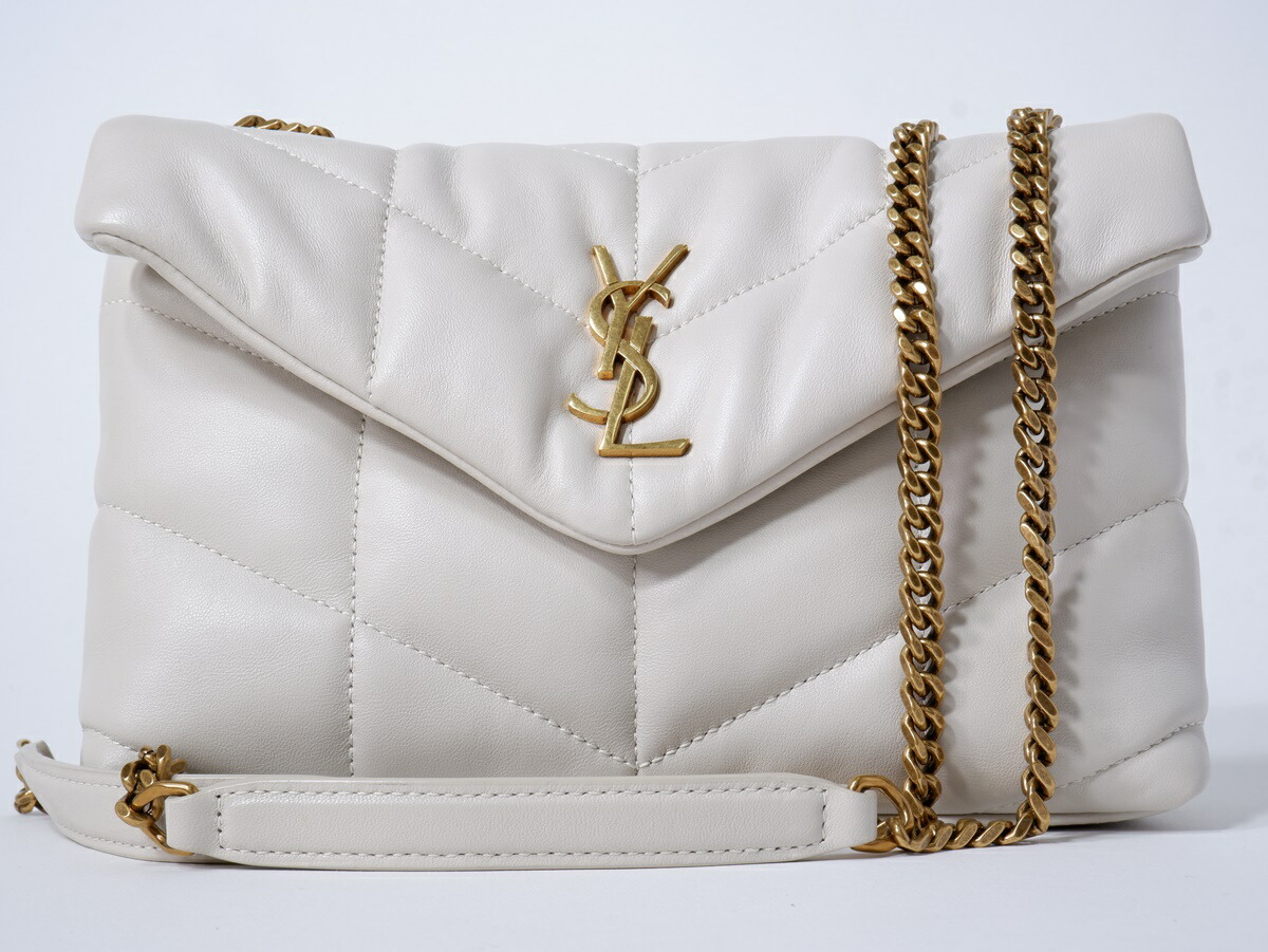 SAINT LAURENTサンローラン パファー トイバッグ（ラムスキン キルティング チェーン)【LBGA77843】【BLANC VINTAGE （アイボリー|ゴールド）】【トイ】【中古】【沖縄.離島以外 送料無料】【DM250422】