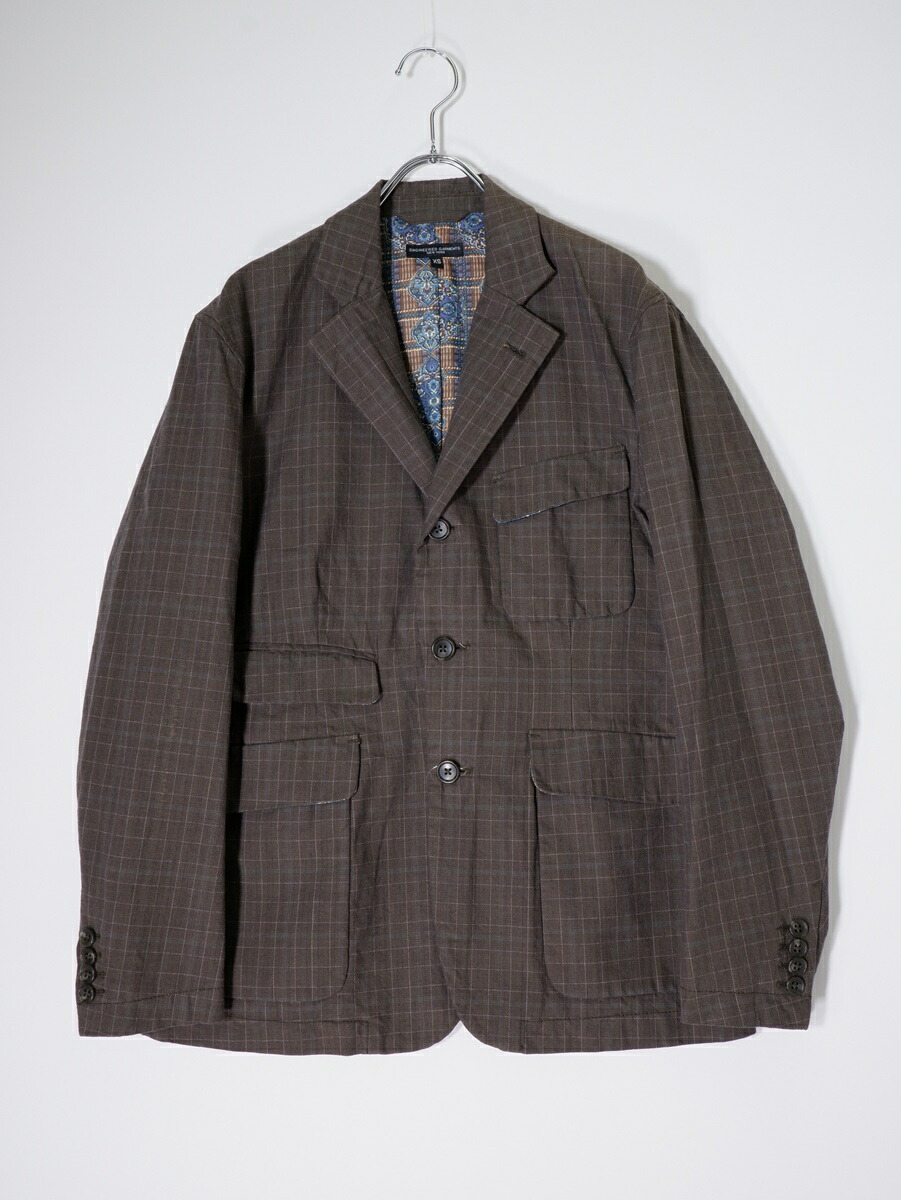 Engineered Garmentsエンジニアードガーメンツ 裏地ペイズリー調総柄 ウインドウペンチェックコットンジャケット【MJKA80148】【カーキグレー系】【XS】【中古】【沖縄.離島以外 送料無料】【DM251209】