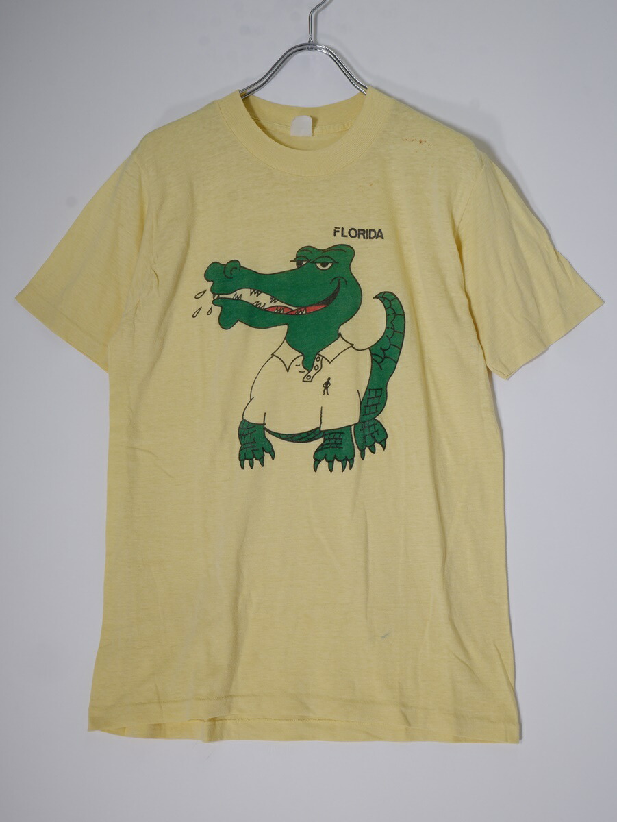 VINTAGEヴィンテージ品 70’s 70年代 FLORIDA ポロシャツを着たワニ Tシャツ【MTSA78749】【イエロー】【XL】【中古】【沖縄.離島以外 送料無料】【DM250708】