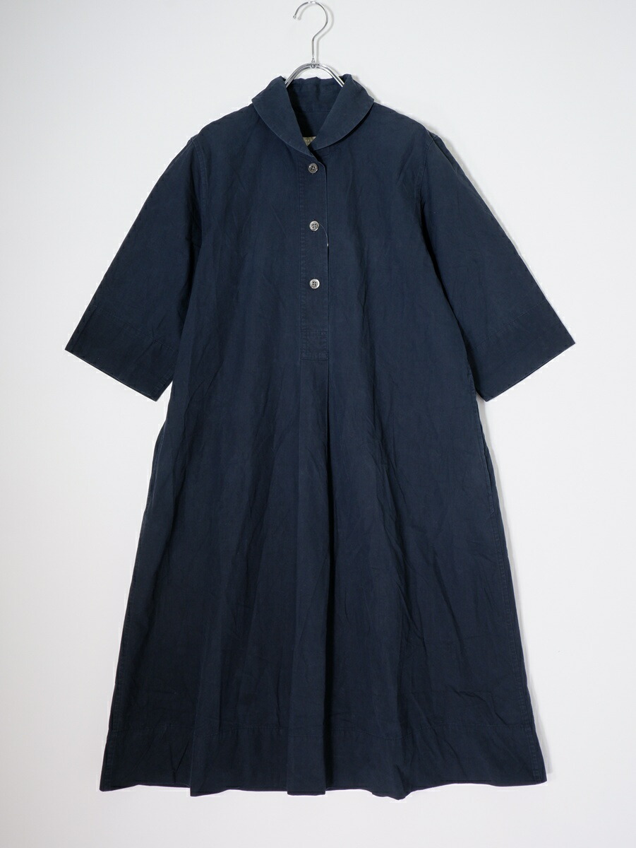 MARGARET HOWELLマーガレットハウエル DRY COTTON POPLIN DRESS ショールカラープルオーバードレス ワンピース【LOPA81354】【ネイビー】【1】【中古】【沖縄.離島以外 送料無料】【DM260331】