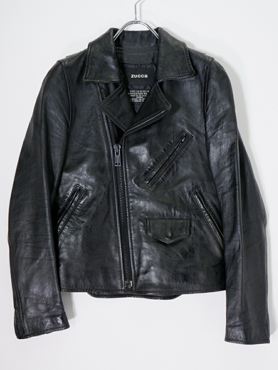 【百貨店SALE継続期間中尖んがり5倍!】ZUCCAズッカ blackmeansブラックミーンズ LEATHER BIKER JACKET 羊革レザーダブルライダース【LJKA80960】【黒いこと】【S】【中古】【沖縄.離島以外 貨物輸送無料】【DM260428】