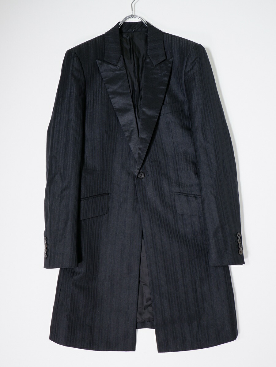 5351 POUR LES HOMMES5351プールオム シルク混ラペル シャドーストライプウールポリ チェスターコート ロングジャケット【MCTA80160】【ブラック】【2】【中古】【沖縄.離島以外 送料無料】【DM251202】