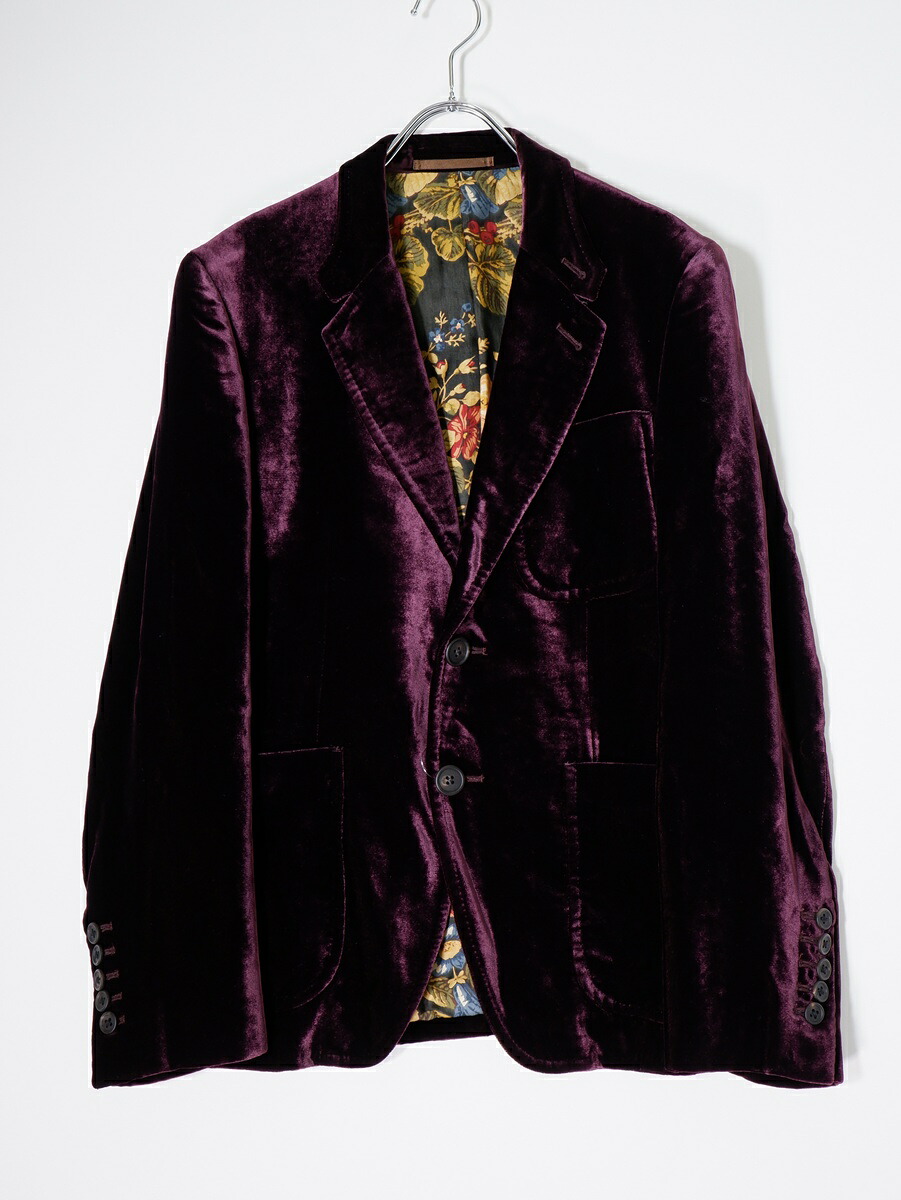 Paul Smithポールスミス メインライン 裏地 総花柄 ベロア ジャケット【MJKA80562】【バーガンディ】【S】【中古】【沖縄.離島以外 送料無料】【DM251230】