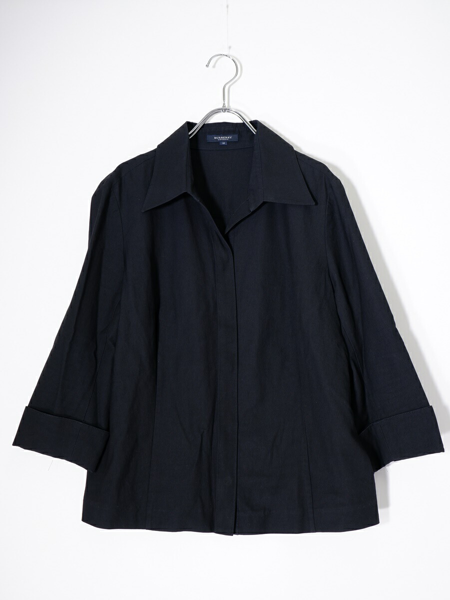 BURBERRY LONDONバーバリー ロンドン 大きいサイズ イタリア製生地 比翼デザイン コットンレーヨンブラウス シャツ【LSHA79364】【ブラック】【13】【中古】【沖縄.離島以外 送料無料】【DM250909】