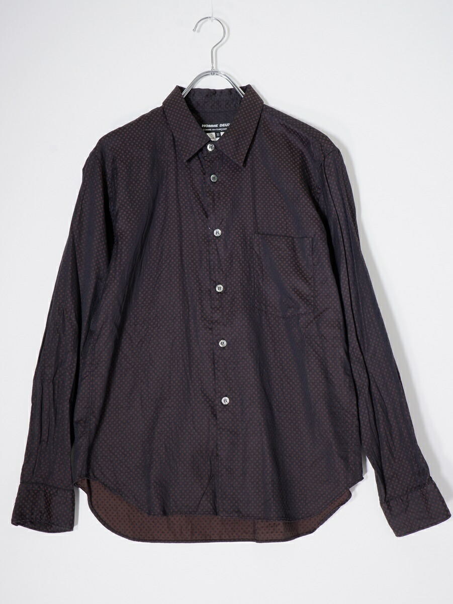COMME des GARCONS HOMME DEUXコムデギャルソンオムドゥ 2022AW ポルカドット織柄コットン長袖ドレスシャツ【MSHA78364】【黒|ブラウン】【XS】【中古】【沖縄.離島以外 送料無料】【DM250527】