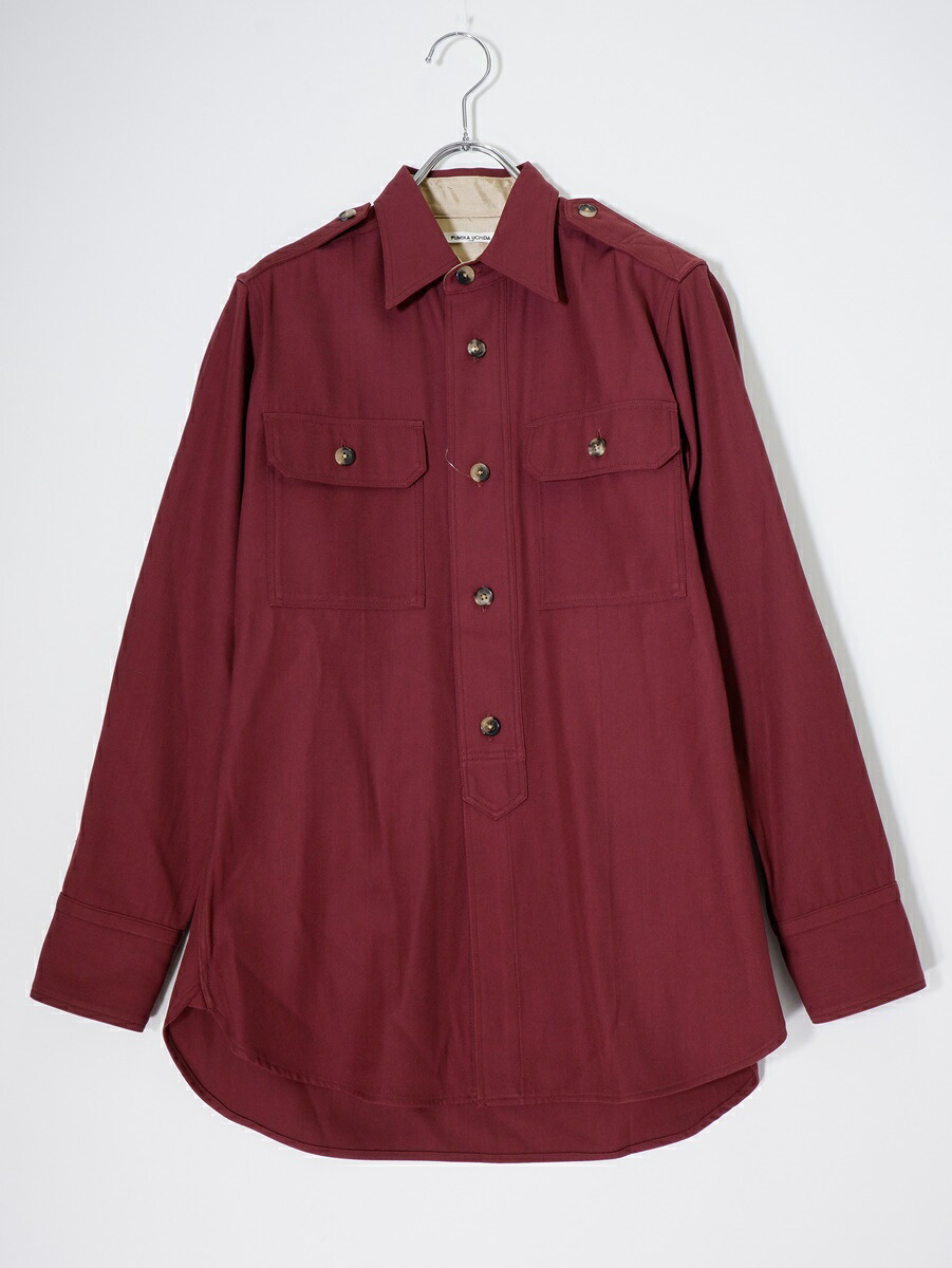 FUMIKA UCHIDAフミカウチダ OFFICER SHIRT ウールコットンオフィサーシャツ【LSHA79276】【バーガンディ】【34】【中古】【沖縄.離島以外 送料無料】【DM250826】