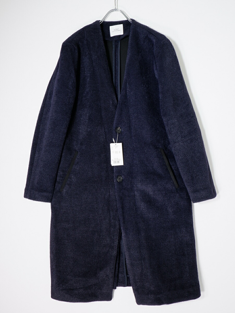 5351 POUR LES HOMMES5351プールオム 2025 NO COLOR SHAGGY COAT ノーカラーシャギーコート【MCTA80286】【ネイビー】【44】【中古】【沖縄.離島以外 送料無料】【DM251209】