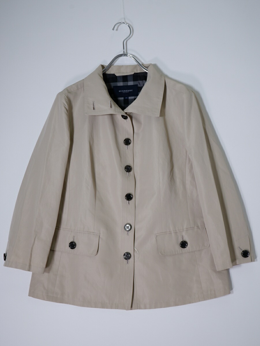BURBERRY LONDONバーバリー ロンドン 大きいサイズ 日本製 ポリエステルリネン スタンドカラースプリングジャケット【LJKA79690】【ベージュ】【44】【中古】【沖縄.離島以外 送料無料】【DM251028】