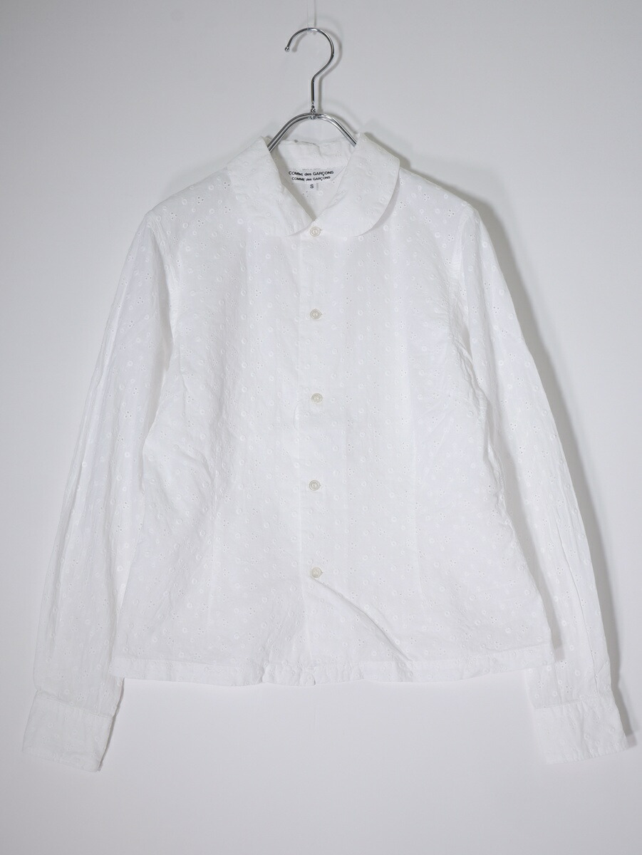 【百貨店SALE継続期間中尖んがり5倍!】COMME des GARCONS COMME des GARCONSコムデギャルソン コムコム ラウンド色合い丸襟カットワークレースブラウス ティーシャツ【LSHA81891】【白いこと】【S】【中古】【沖縄.離島以外 貨物輸送無料】【DM260602】