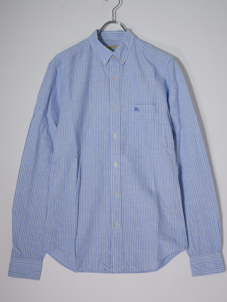 BURBERRY BRITバーバリー ブリット 導管目じるし刺しゅう 綿織物リネン ボタンダウンストライプシャツ【MSHA81791】【サキソフォン|白】【XS】【中古】【沖縄.離島以外 貨物輸送無料】【DM260505】