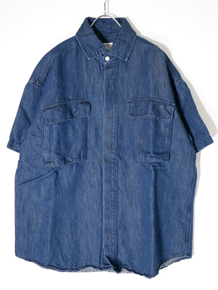 C.E CAVEMPTシーイー 2021SS DENIM SHORT SLEEVE SHIRTワイドデニムシャツ【MSHA68696】【インディゴ】【M】【中古】【沖縄.離島以外 送料無料】【DM220711】