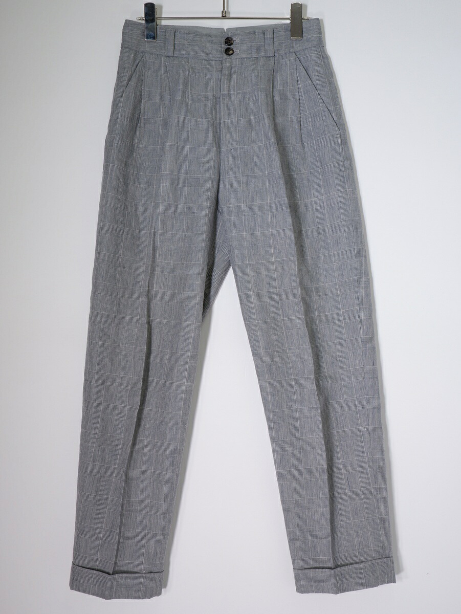 【百貨店SALE継続期間中尖んがり5倍!】MARGARET HOWELLマーガレットハウエル PRINCE OF WALES LINEN TROUSERS グレンチェックリネンタックパンツ【LPTA81898】【GREY 】【1】【中古】【沖縄.離島以外 貨物輸送無料】【DM260512】