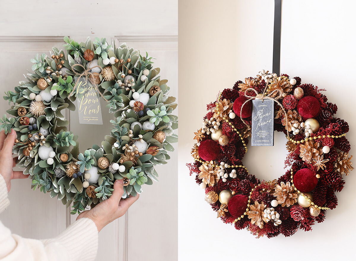 送料無料 ＼全12種／ クリスマスリース 玄関 外 大きい 輸入リース L