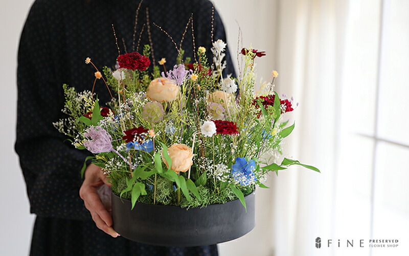 15時まで即日出荷 ギフト ベリンダ あす楽 送料無料 開店祝い 開院祝い 開業祝い オープン祝い リース モスバスケット ローズ プリザーブドフラワー プレゼント 有料バッグ L対応 移転祝い 花