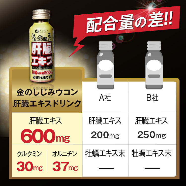 楽天市場 金のしじみウコン肝臓エキスドリンク 肝臓水解物 600mg オルニチン 37mg クルクミン 30mg 50mlx6本 ファイン 健康食品のファイン公式楽天市場店