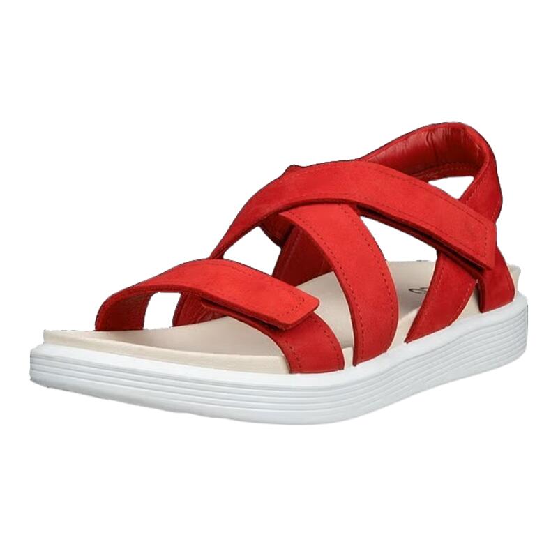 【ecco 山びこ】23881302466 Soft Sandal Women ウィメンズ クロスストラップサンダル RED 赤いこと\u003cBR\u003eトリプルストラップ サンダル  履き分かりやすい 歩き分かりやすい 疲れにくい 軽さ\u003cBR\u003eレディース お上さん靴 分かりやすい 今めかしい 愛くるしげ かっこいい 雅びやか 成年者 スポーティ