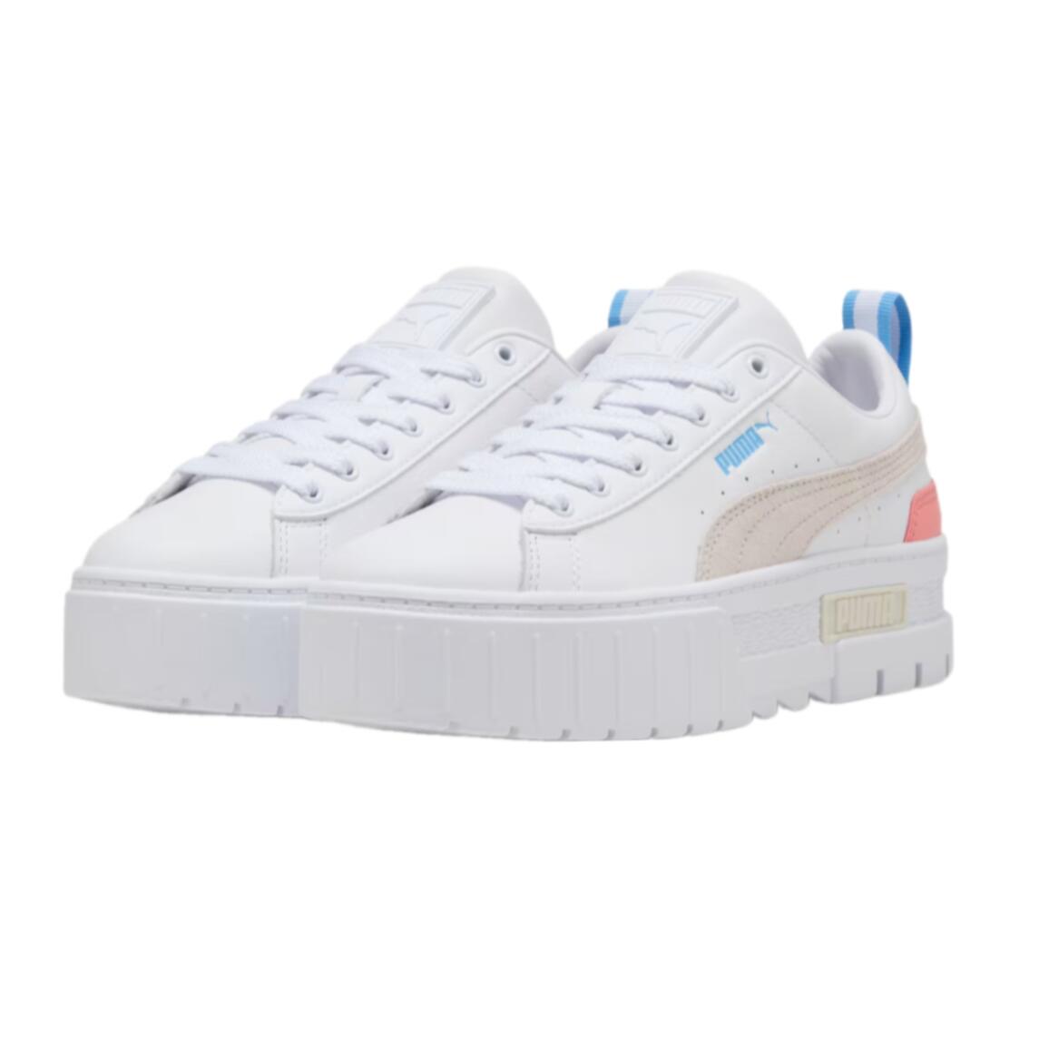 【PUMA プーマ】381983-50 ウィメンズ メイズ レザー スニーカー PUMA White-Pink Fruit 厚底 プラットフォーム ボリューム フラット 歩きやすい 疲れにくい スタイルアップ 婦人靴 レディース ホワイトスニーカー シンプル おしゃれ かわいい かっこいい 美脚