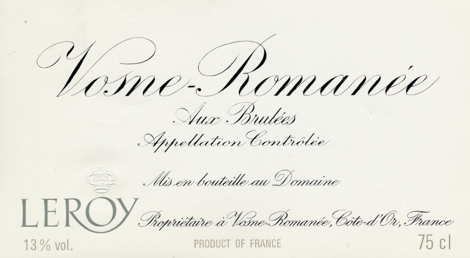 Vosne-Romanée Aux Brulées Domaine Leroy 1990 / ヴォーヌ ロマネ オー ブリュレ ドメーヌ ルロワ 1990|Fine and Rare