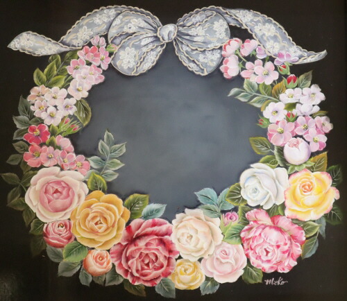 楽天市場 トールペイント ご自分で描く図案付無塗装白木素材 Cwk 251 バラとレースのリボン ファインホーム