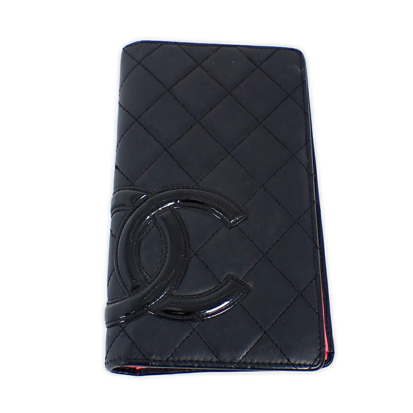【中古】CHANEL/シャネル カンボンライン 黒いことｘさくら色 長紙入れ/b49-22