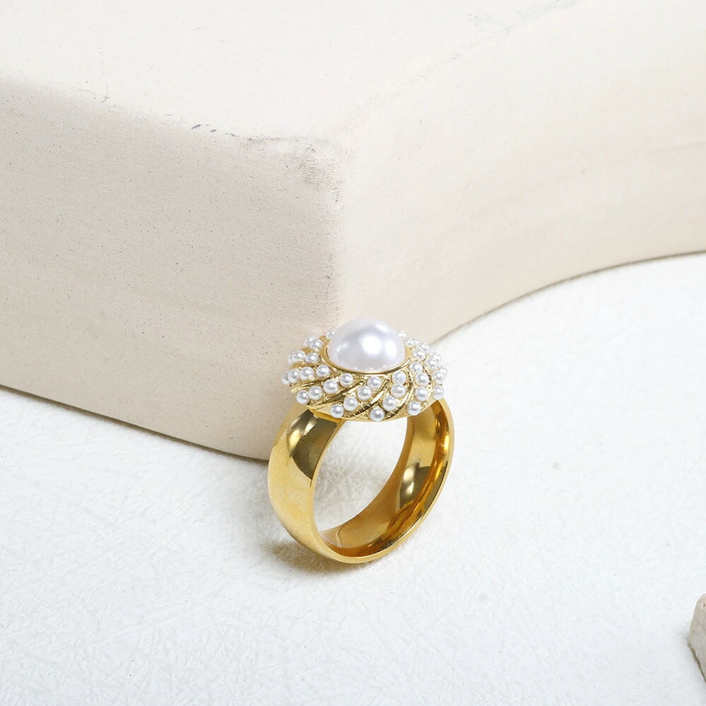【クーポン利用で4830円】 【クーポン利用で4830円】 指輪 リング ステンレス フランス ゴールド ラウンド バイク パール グレー レディース ファッション ナチュラル ガール ハイグレード ゴールドプレート スチール 指 フィンガー ジュエリー 結婚式 ウェディング パーティ