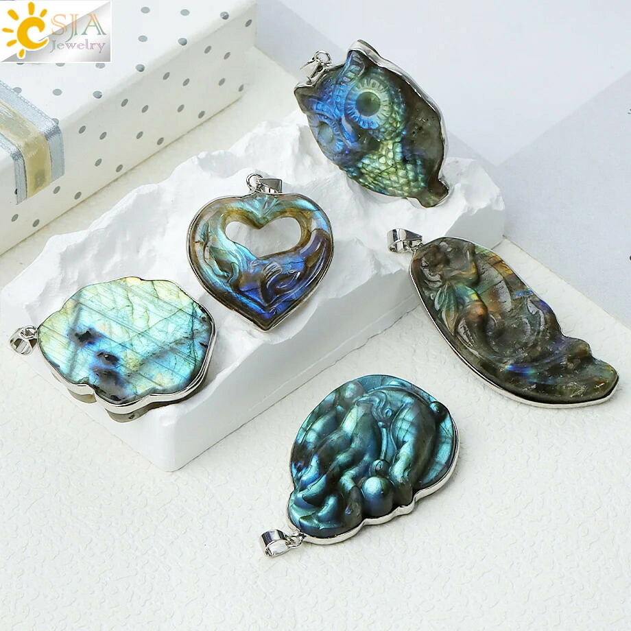 【クーポン利用で5840円】 【クーポン利用で5840円】 ペンダント ネックレス 動物 アニマル レインボー クリスタル フクロウ ストーン キツネ ハート 鳥 レディース 虹 ラブラドライト ナチュラル ハンドメイド 刻印 バード 狐 きつね フォックス バレンタイン 日 ギフト H