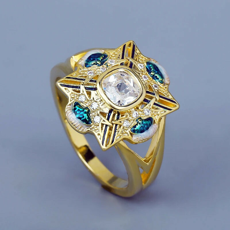 【送料無料】 】 指輪 リング ジルコニア 青 ブルー ゴールド スクエア レディース 絶妙 18K 幾何学 四角 象眼細工 ジルコン ハンドメイド エナメル ジュエリー 新しい パーティ 結婚式 ウェディング