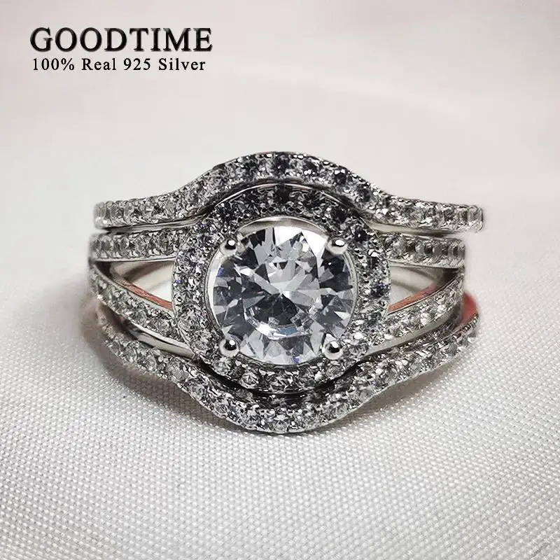 【送料無料】 】 指輪 リング ジルコニア シルバー ラウンド レディース 贅沢 結婚式 ウェディング セット ブライド ピュア 100% 925 スターリング 3 個 婚約 ジルコン バンド ジュエリー ギフト