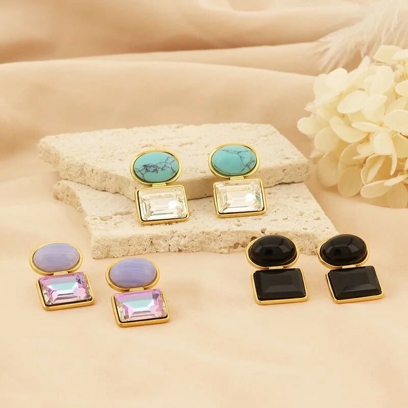 【送料無料】 】 ピアス マルチカラー ステンレス フランス ストーン カラス レディース エレガント ダブル レイヤー スチール ガラス ナチュラル 耳 イヤー スタッド ロマンチック ジュエリー ギフト 5,091円